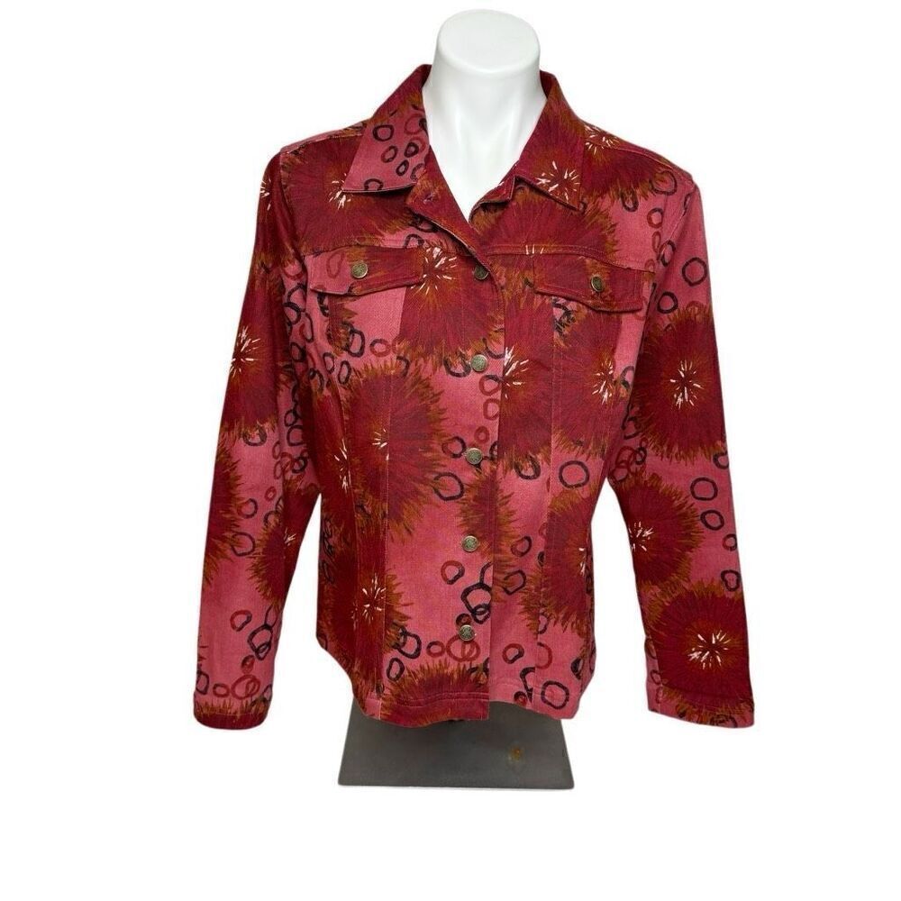 French Laundry burgundy print denim jacket size L
